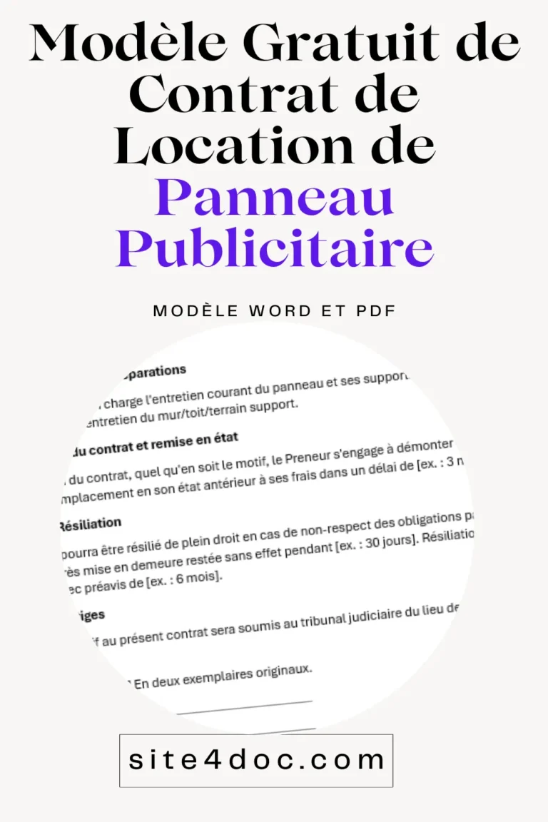 Modèle de contrat de location de panneau publicitaire en format PDF et Word.