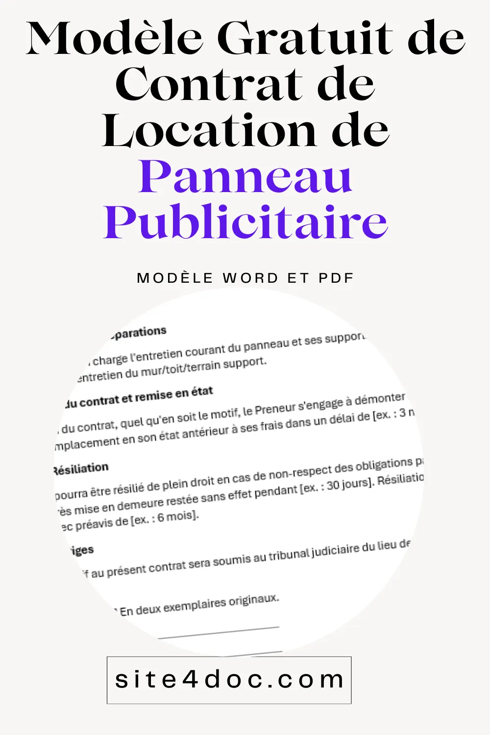 Modèle de contrat de location de panneau publicitaire en format PDF et Word.