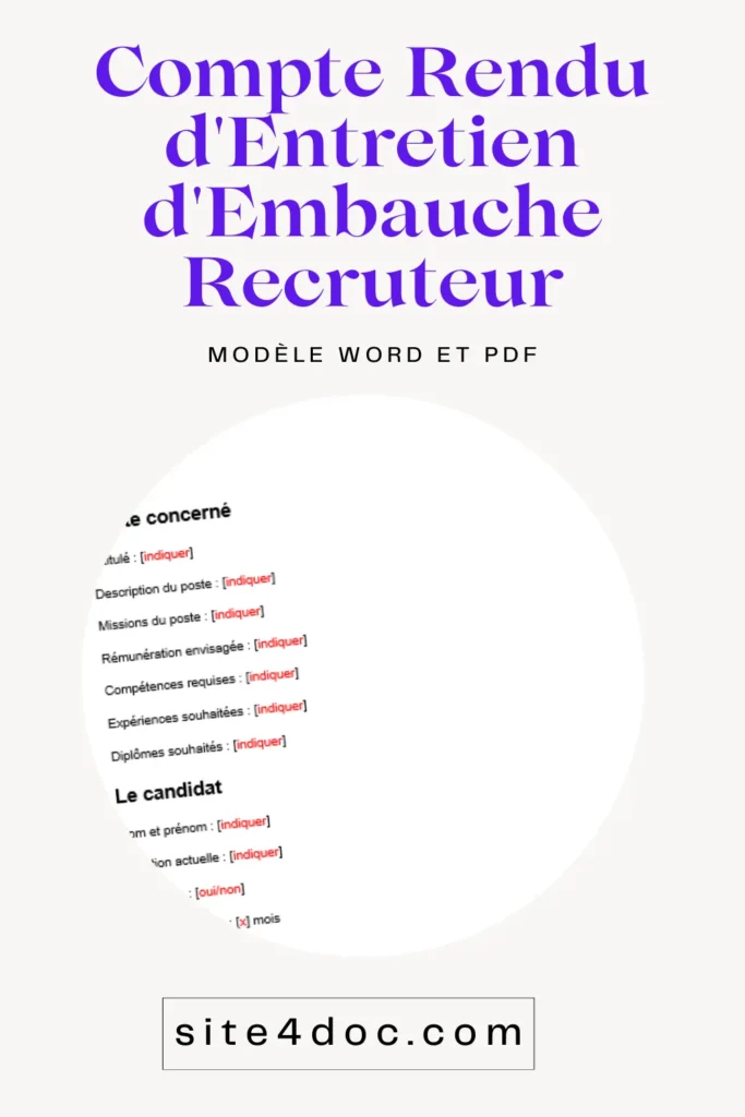 Mod&egrave;le grille &eacute;valuation entretien embauche recruteur.