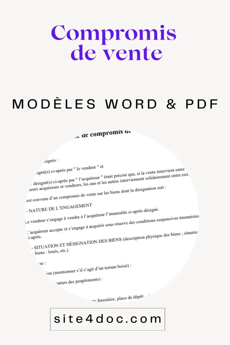 Téléchargez gratuitement notre compromis de vente : modèle Word gratuit et PDF. Clauses essentielles et conseils d'experts inclus.