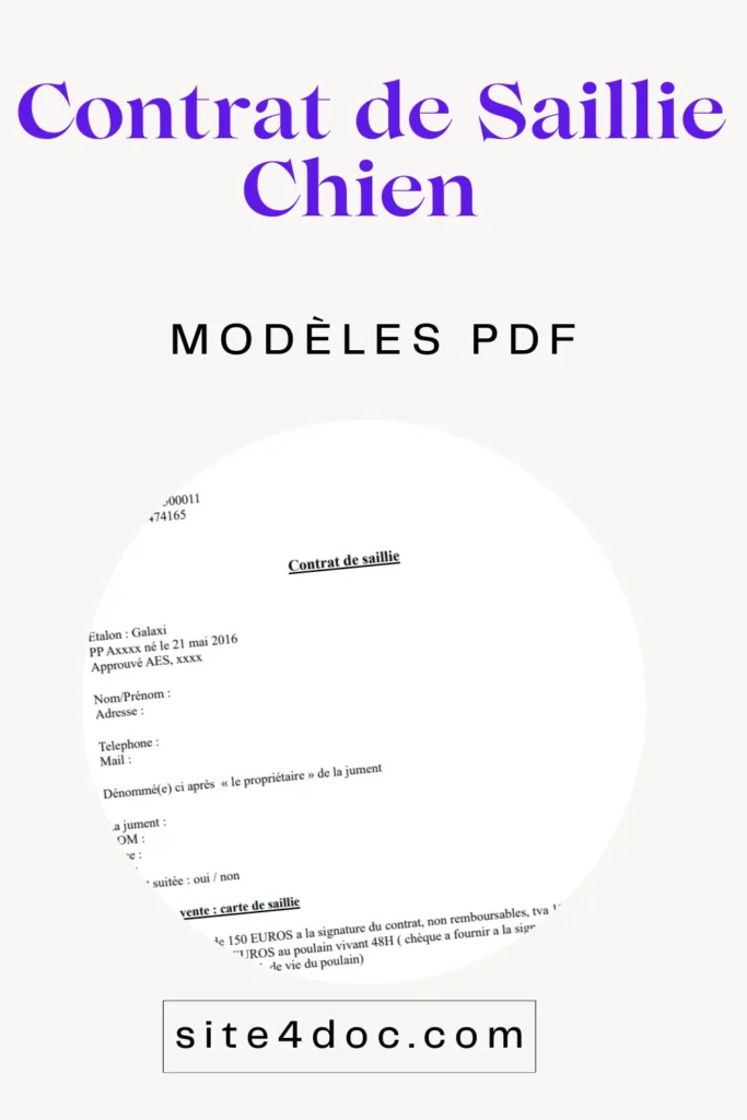 Mod&egrave;le de contrat de saillie pour chien en format PDF gratuit.