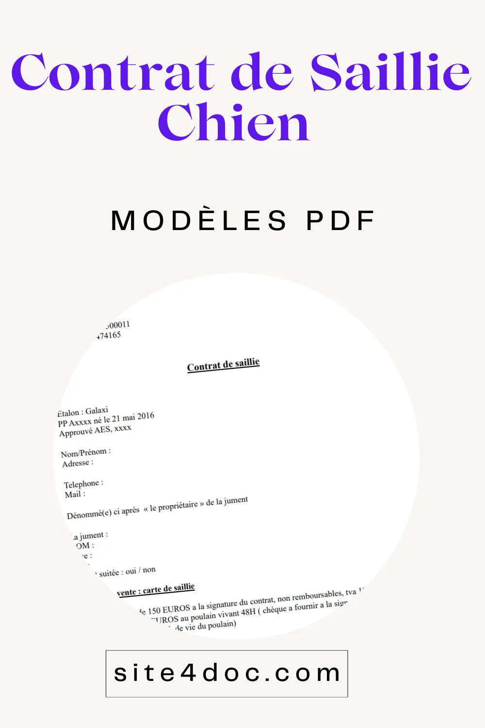 Modèle de contrat de saillie pour chien en format PDF gratuit.