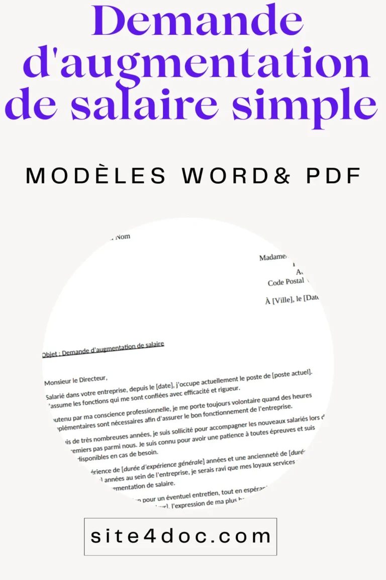 Modèle de lettre pour demande d'augmentation de salaire.