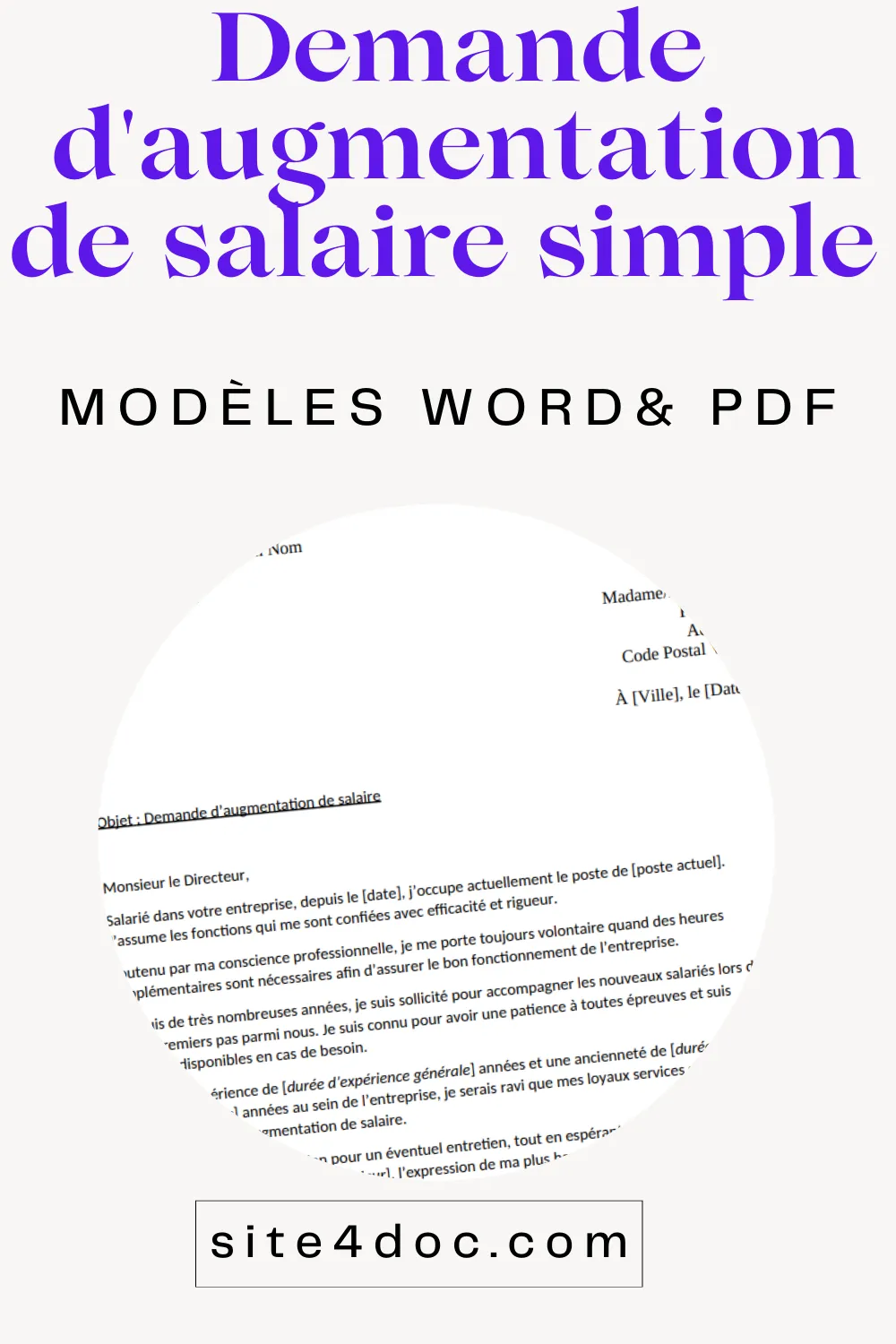 Modèle de lettre pour demande d'augmentation de salaire.