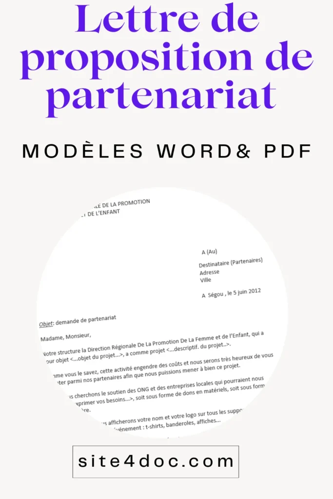 Lettre de proposition de partenariat avec modèles et exemples pour collaborations professionnelles.