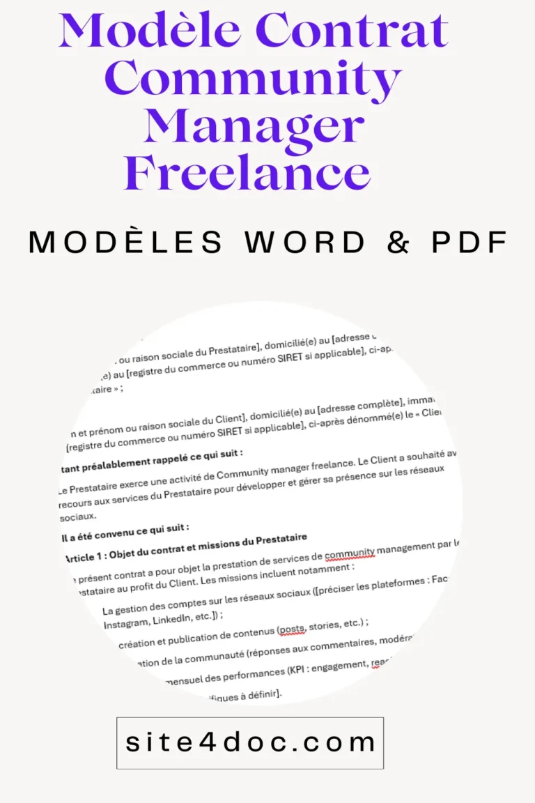 Modèle contrat community manager freelance PDF Word gratuit à télécharger
