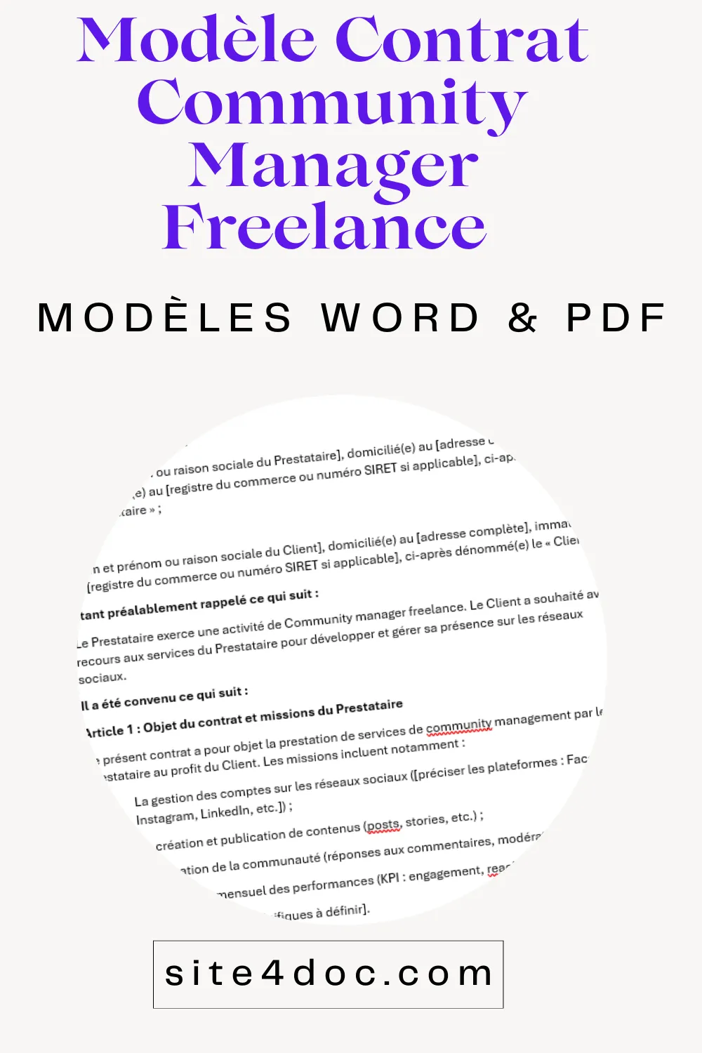 Modèle contrat community manager freelance PDF Word gratuit à télécharger