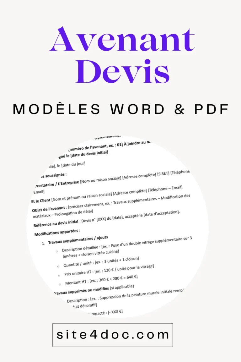 Modèle d'avenant au devis gratuit illustré