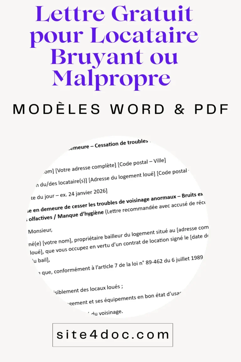 Modèle de lettre pour mise en demeure contre locataire bruyant ou malpropre.