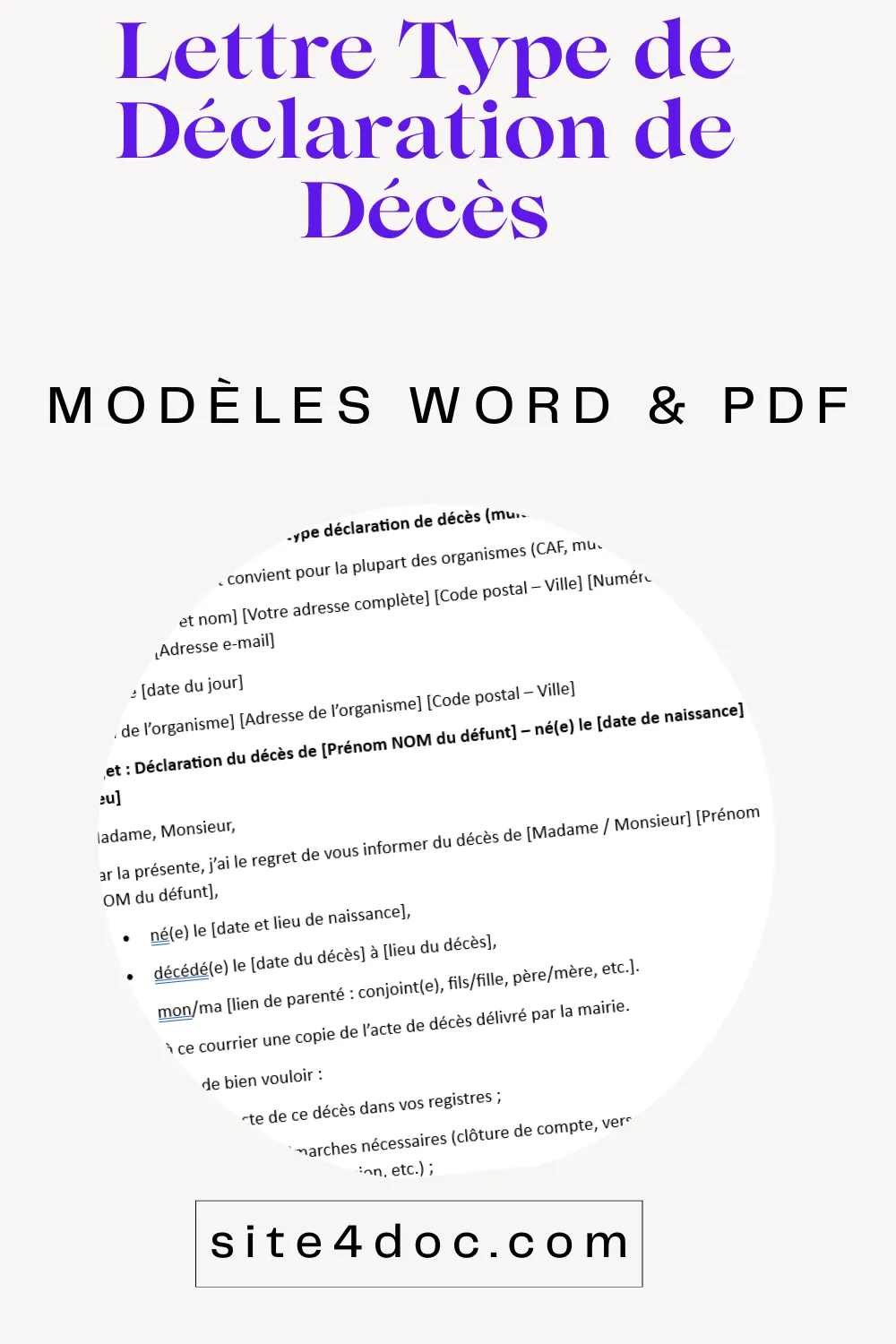 Modèle de lettre pour déclaration de décès