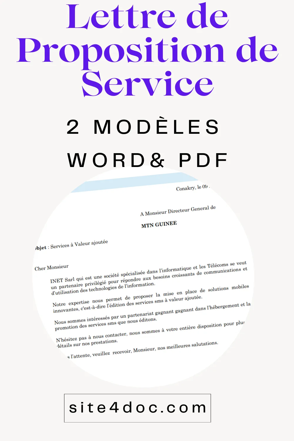 Image illustrant une lettre de proposition de service professionnelle posée sur un bureau avec un stylo et un ordinateur, symbolisant la réussite commerciale.