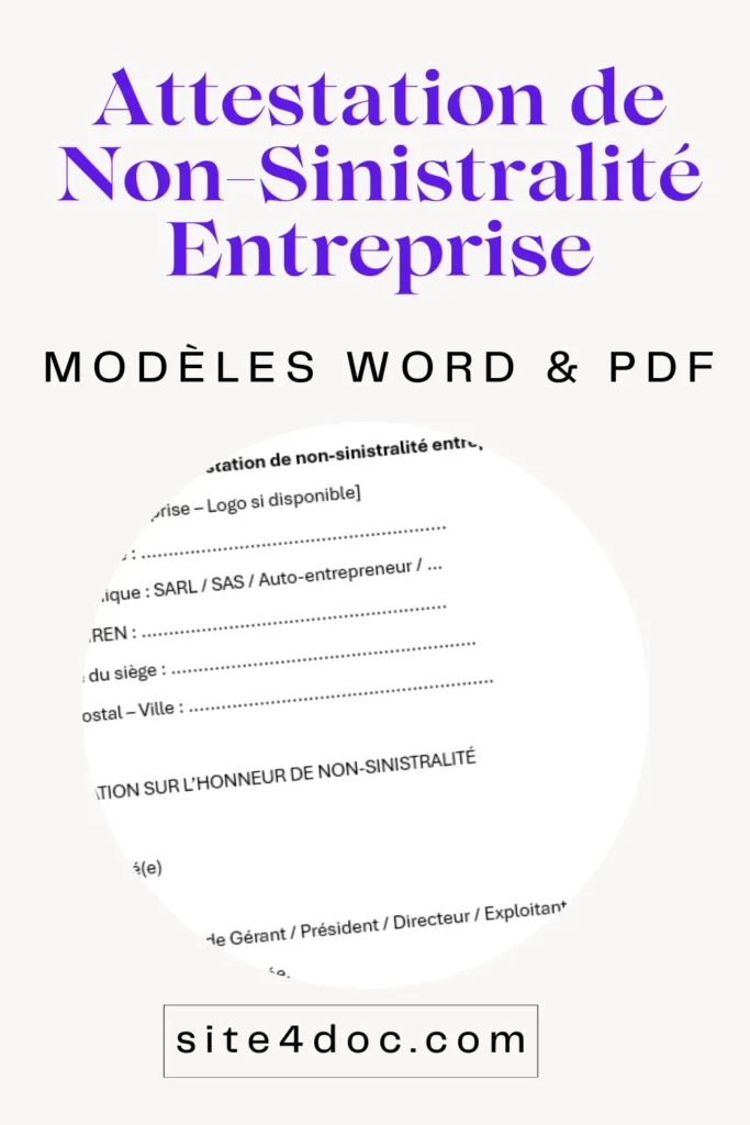 Modèle gratuit attestation de non sinistralité entreprise PDF Word téléchargeable