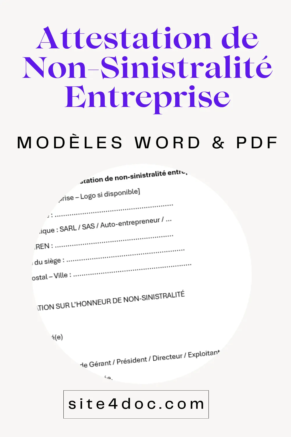 Modèle gratuit attestation de non sinistralité entreprise PDF Word téléchargeable