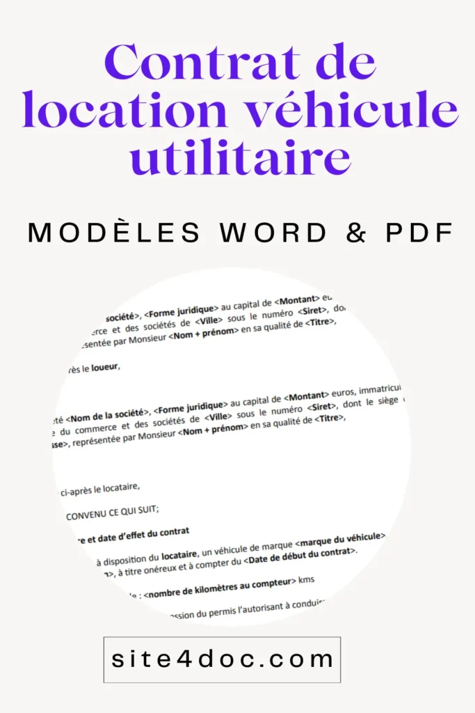 Modèle de contrat de location véhicule utilitaire gratuit PDF Word