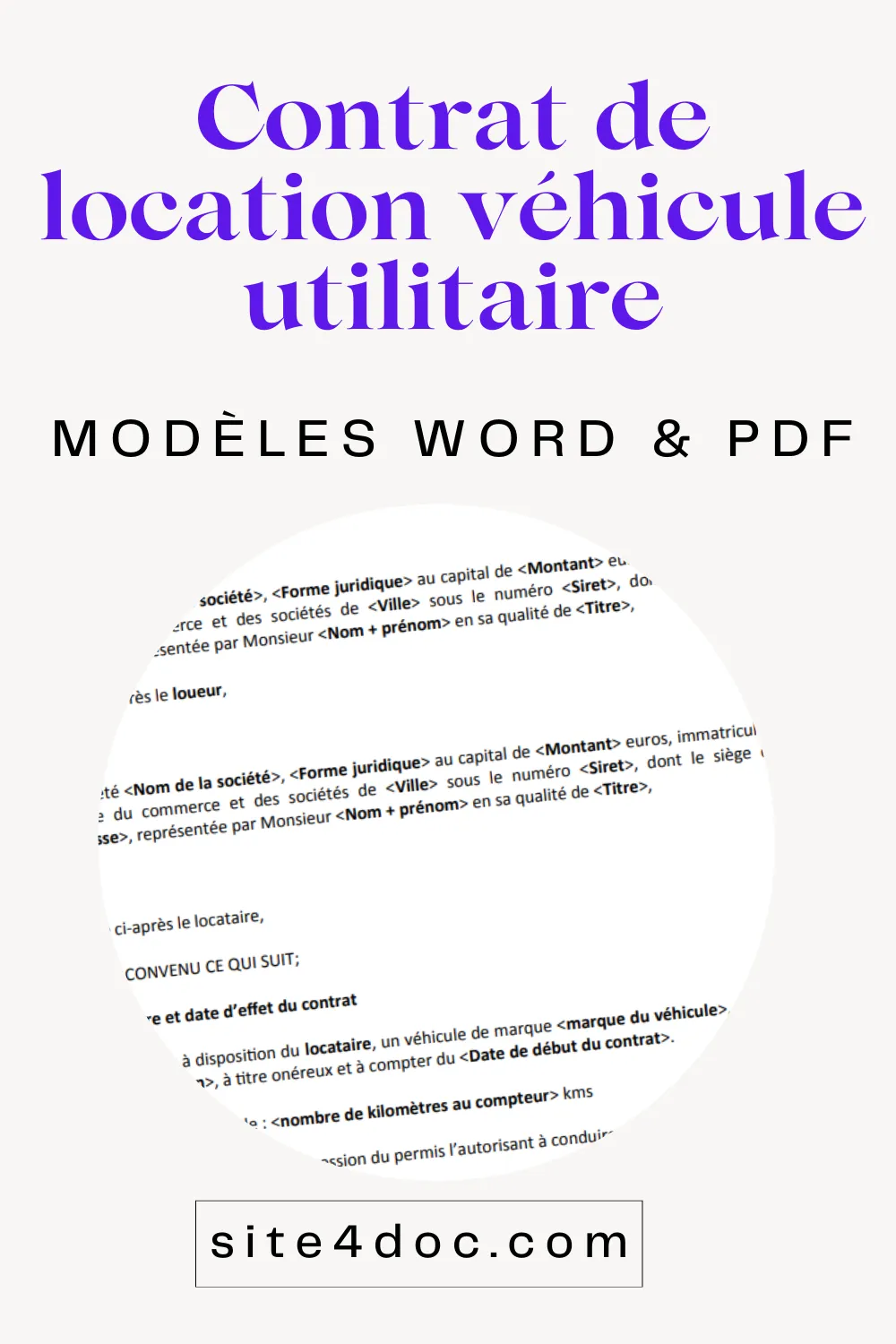 Modèle de contrat de location véhicule utilitaire gratuit PDF Word