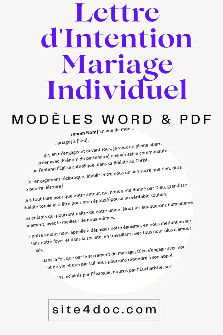 Exemple lettre d'intention mariage individuel modèle