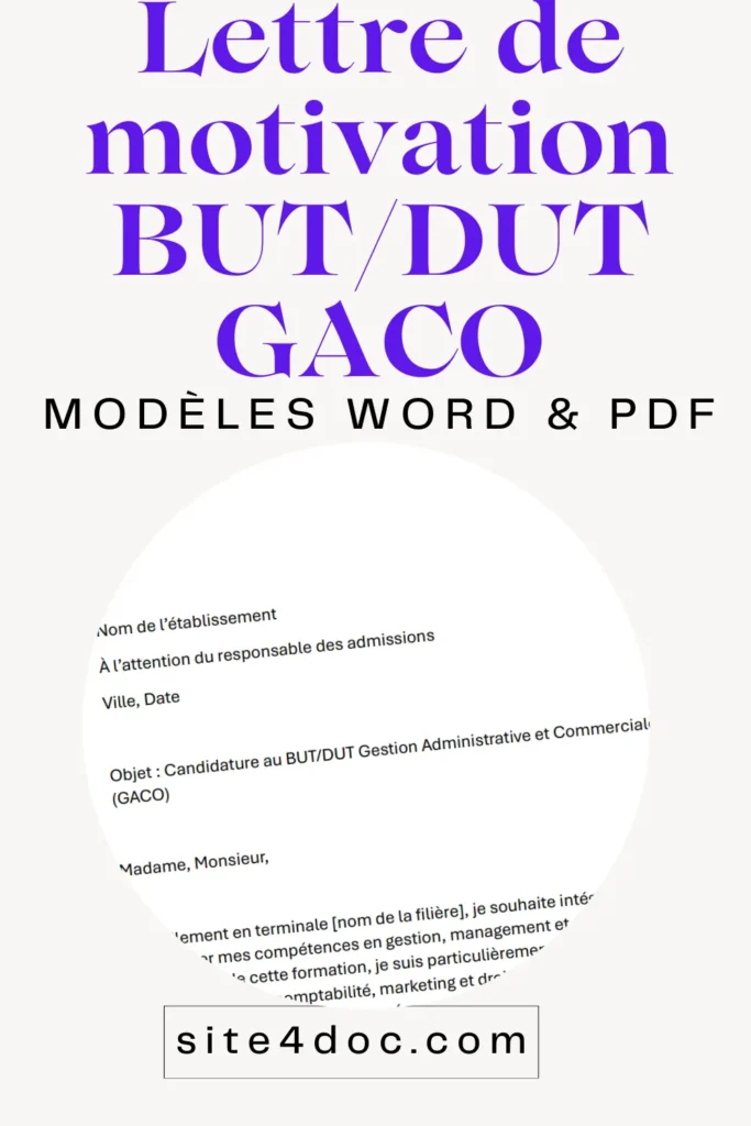 Image illustrant une lettre de motivation pour BUT GACO sur Parcoursup avec exemples en PDF et Word.