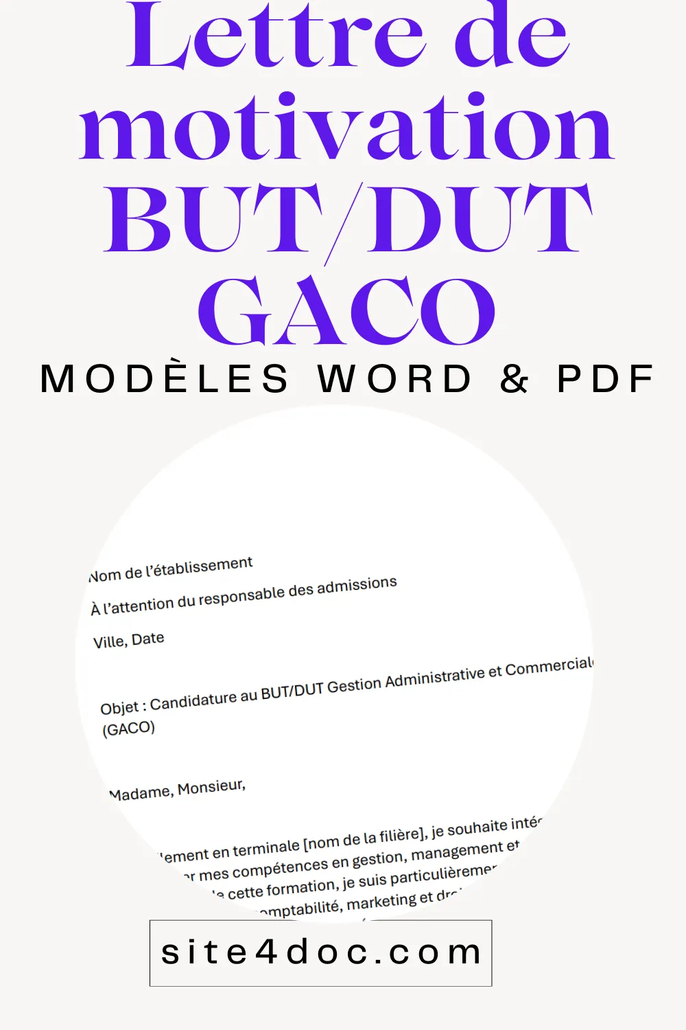 Image illustrant une lettre de motivation pour BUT GACO sur Parcoursup avec exemples en PDF et Word.