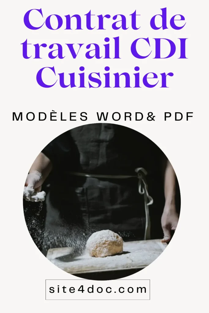 Mod&egrave;le de contrat de travail CDI pour poste de cuisinier