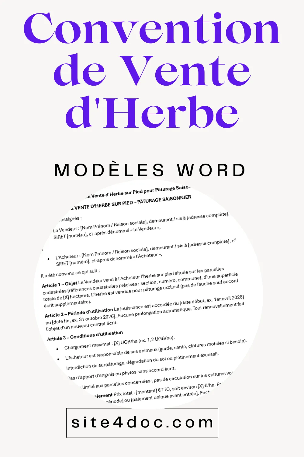 Modèle de convention pour vente d'herbe sur pied en format Word.