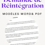 Modèle de lettre de demande de réintégration gratuit en PDF et Word pour réintégration professionnelle.