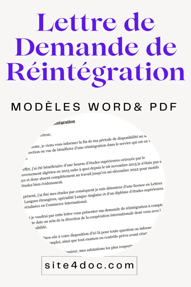 Modèle de Lettre de Demande de Réintégration (Gratuit en PDF & Word) 1 Modèle de lettre de demande de réintégration gratuit en PDF et Word pour réintégration professionnelle.