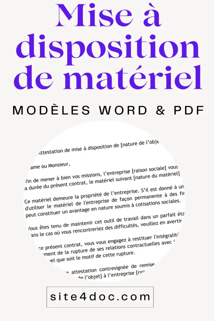 Mod&egrave;le de lettre pour demande et mise &agrave; disposition de mat&eacute;riel en formats gratuits.