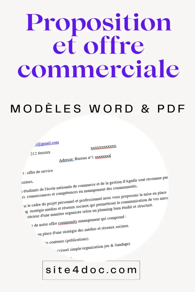 Mod&egrave;le de proposition commerciale illustrant une offre professionnelle.