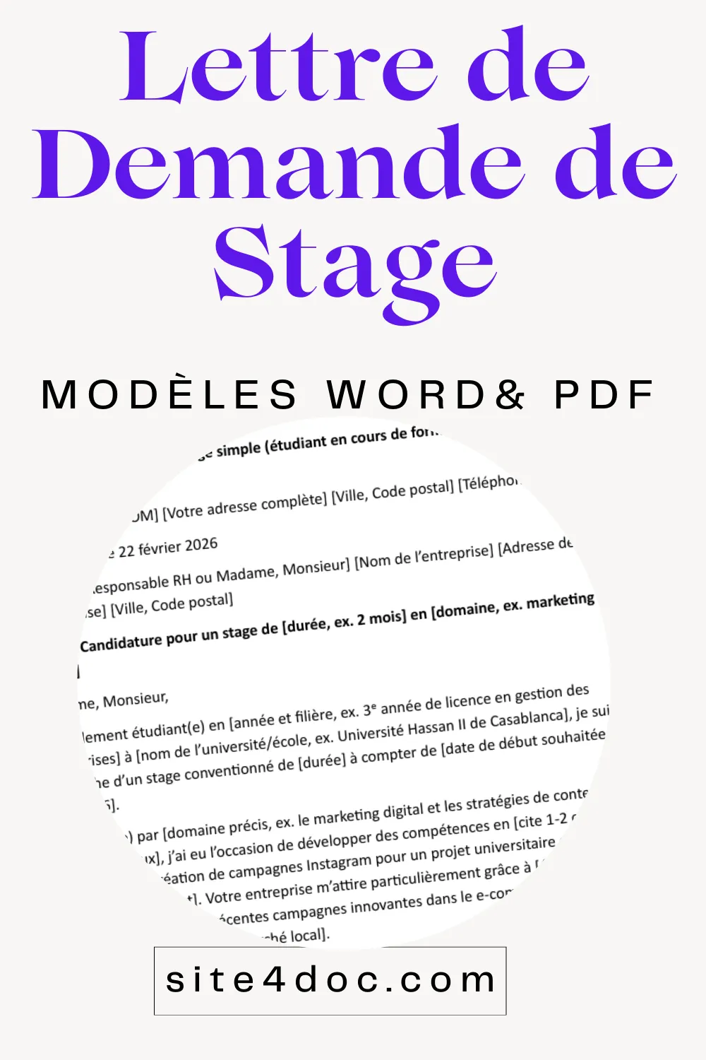 Exemple de modèle de lettre de demande de stage en format Word et PDF.