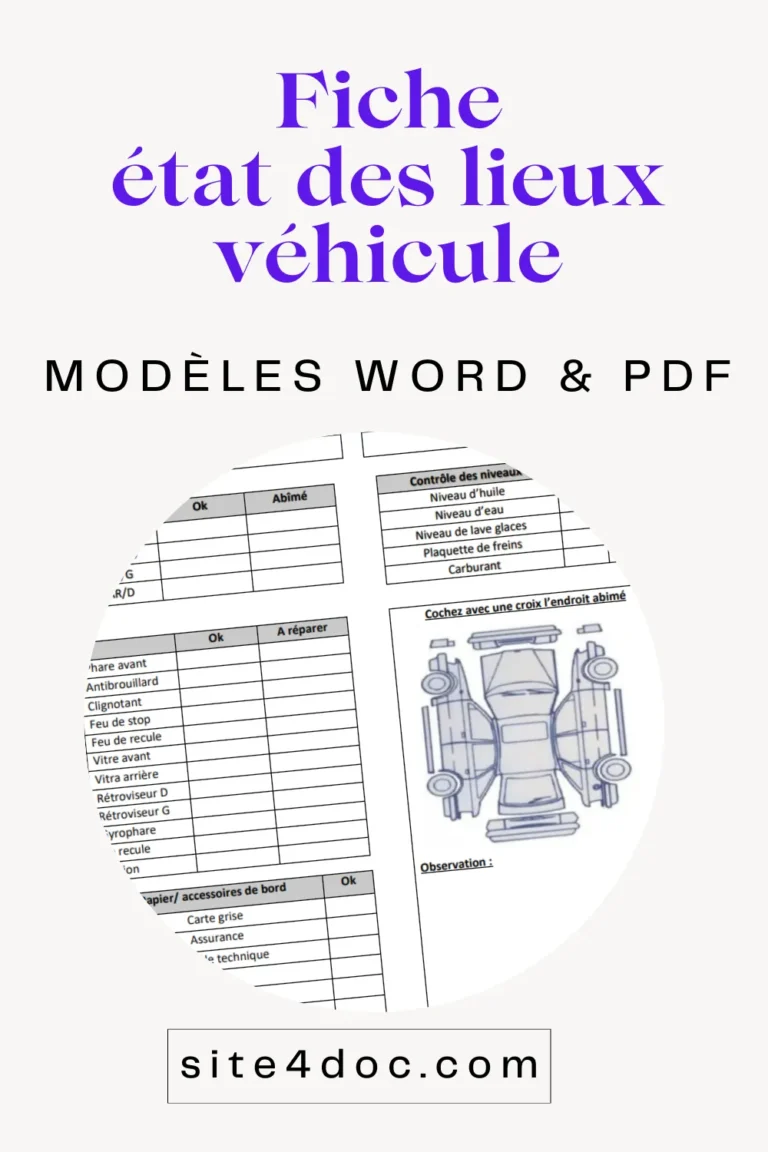 Modèle fiche état véhicule gratuit PDF, Word ou Excel à télécharger. Contrôlez facilement l’état au départ et au retour. Idéal pour flottes d’entreprise et locations entre particuliers.