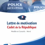 Contenu visuel illustrant un modèle prêt à télécharger de lettre de motivation pour le programme Cadet de la République avec conseils associés.