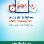 Illustration d’un document professionnel ouvert montrant un modèle de lettre de résiliation à titre conservatoire prêt à télécharger en format Word.