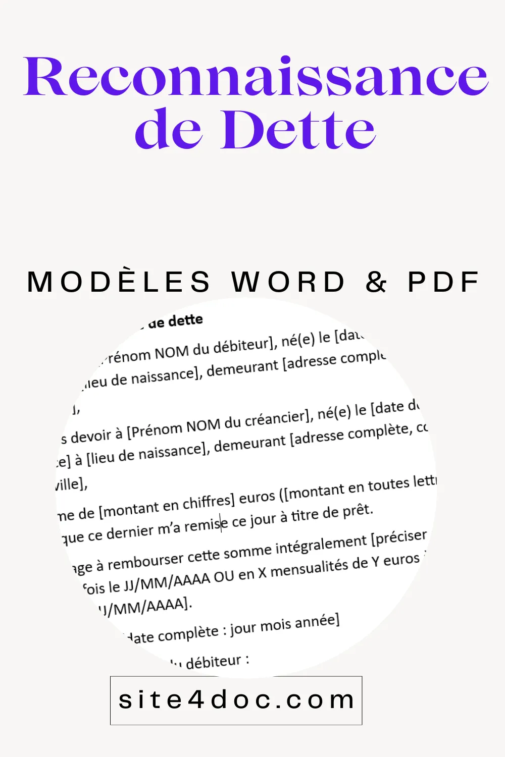 Modèle de document pour reconnaissance de dette gratuit.