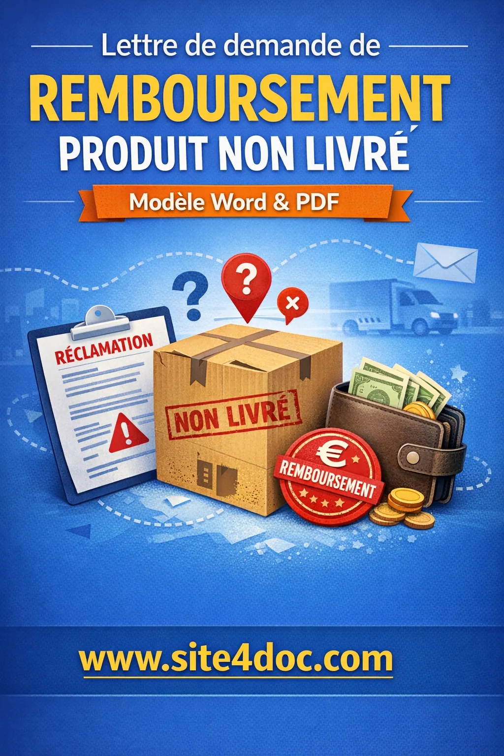 Modèle de lettre de demande de remboursement pour produit non livré avec options de téléchargement Word et PDF.