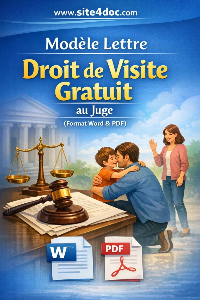 Modèle Lettre Droit de Visite Gratuit au Juge (Format Word & PDF) 1 Illustration d’un modèle de lettre droit de visite gratuit au juge prêt à télécharger en Word et PDF