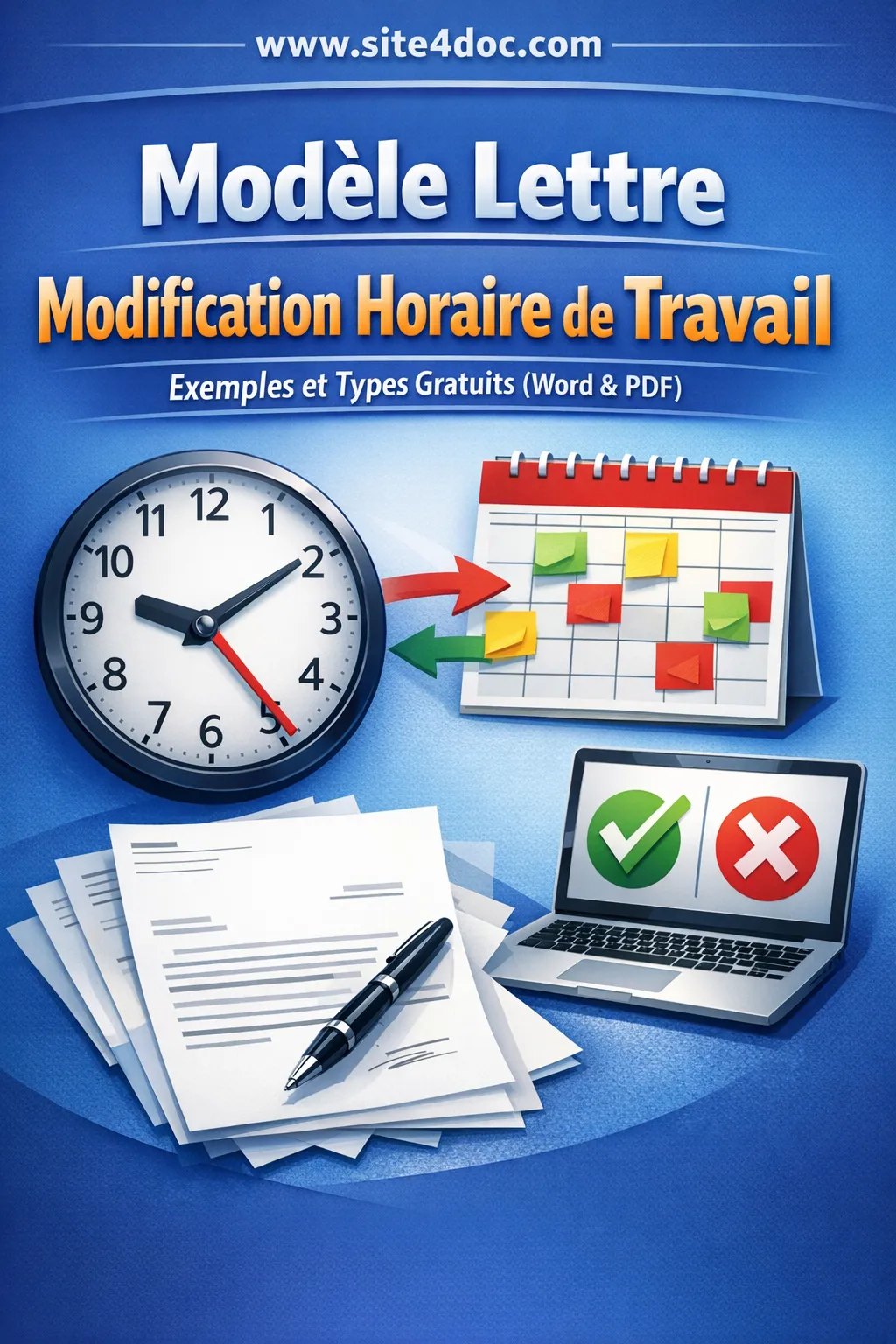 Modèle lettre modification horaire de travail avec exemples et boutons de téléchargement Word et PDF