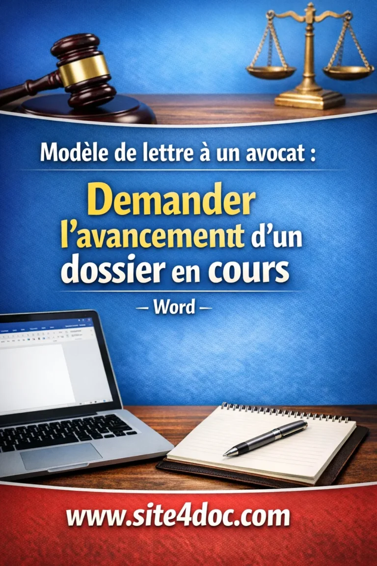 Modèle de lettre à un avocat pour demander l’avancement d’un dossier en cours prêt à télécharger en Word
