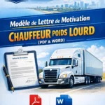 Image illustrant un modèle de lettre de motivation pour chauffeur poids lourd avec options de téléchargement en PDF et Word