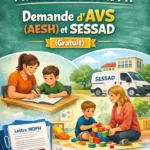 Parent rédigeant une lettre de demande d’accompagnement scolaire et médico-social auprès de la MDPH pour son enfant.