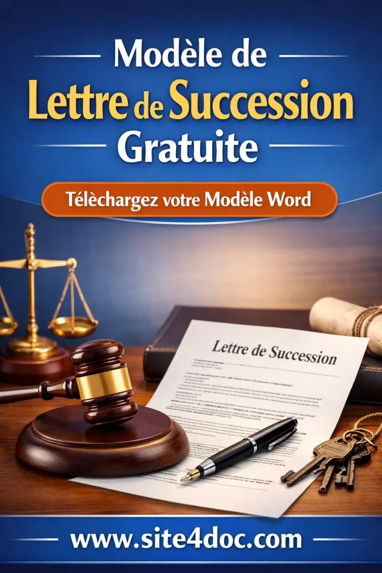 Modèle de lettre de succession gratuite à télécharger en format Word sur fond professionnel.