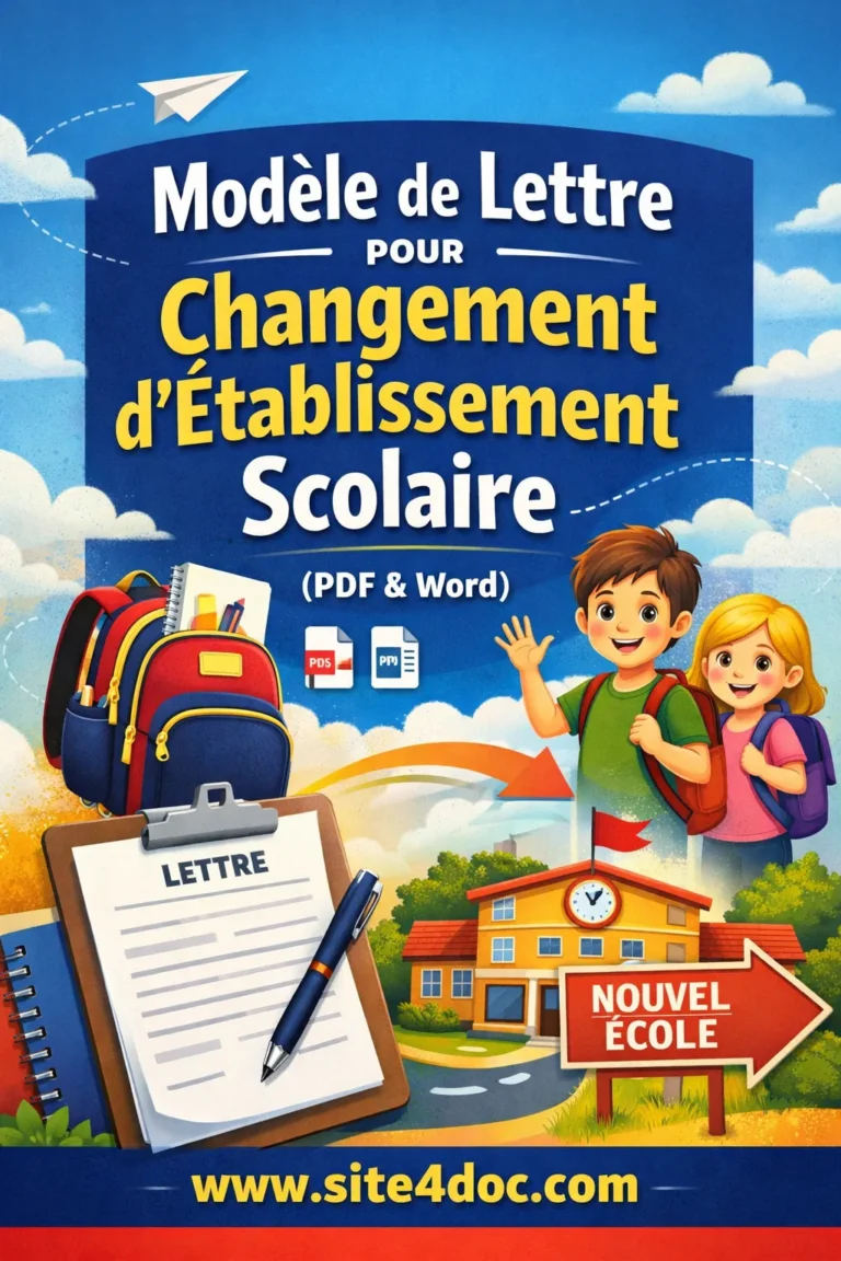 Modèle de Lettre pour Changement d'Établissement Scolaire (PDF & Word) 1 Modèle de lettre pour changement d'établissement scolaire PDF et Word à télécharger