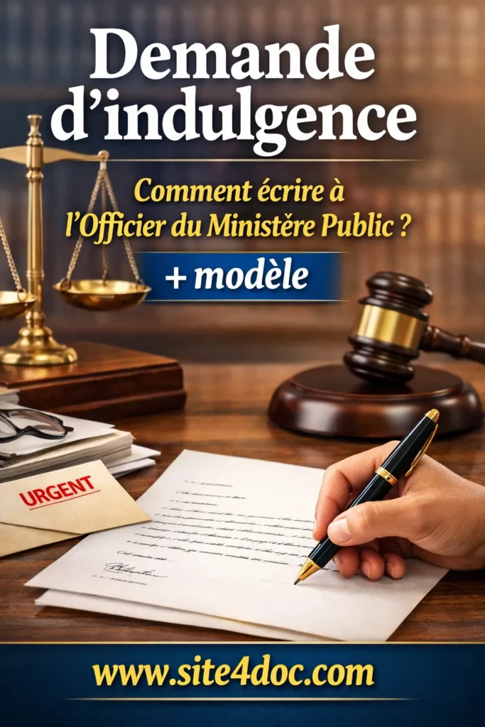 Modèle de lettre de demande d’indulgence à l’Officier du Ministère Public pour contravention