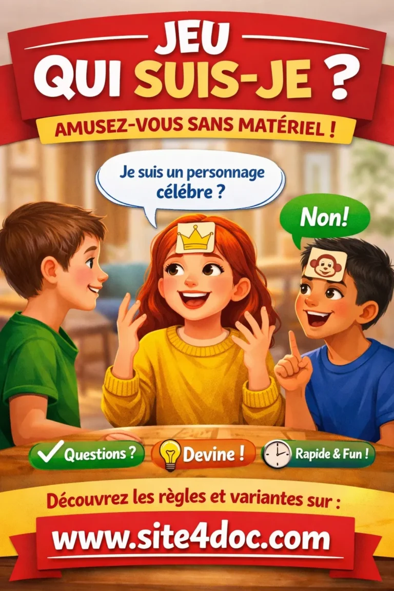 Enfants jouant au jeu Qui suis‑je, activité ludique sans matériel – www.site4doc.com