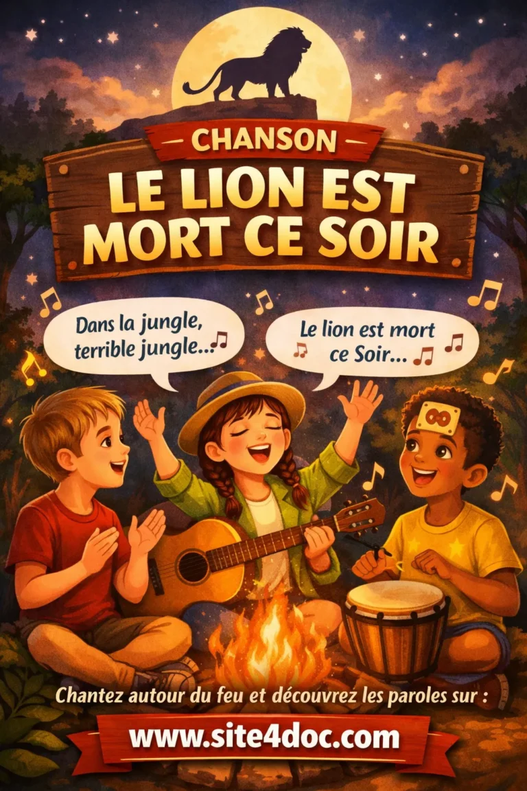 🦁 Le lion est mort ce soir – Chanson incontournable pour enfants 1 Enfants chantant “Le lion est mort ce soir” autour d’un feu de camp – www.site4doc.com