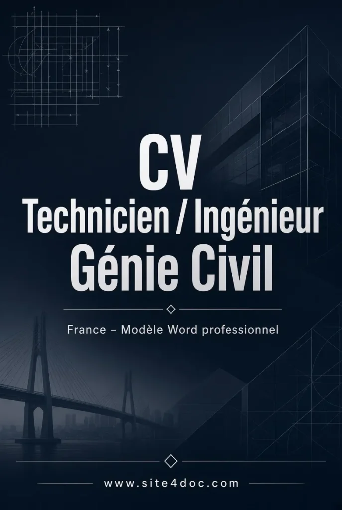 CV Technicien / Ingénieur Génie Civil France - Modèle Word professionnel Couverture CV Word technicien ingénieur génie civil France - Modèle professionnel téléchargeable sur site4doc.com