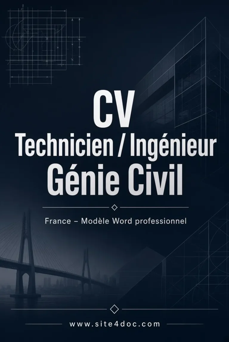CV technicien / ingénieur génie civil en France - Word 1 Couverture CV Word technicien ingénieur génie civil France - Modèle professionnel téléchargeable sur site4doc.com