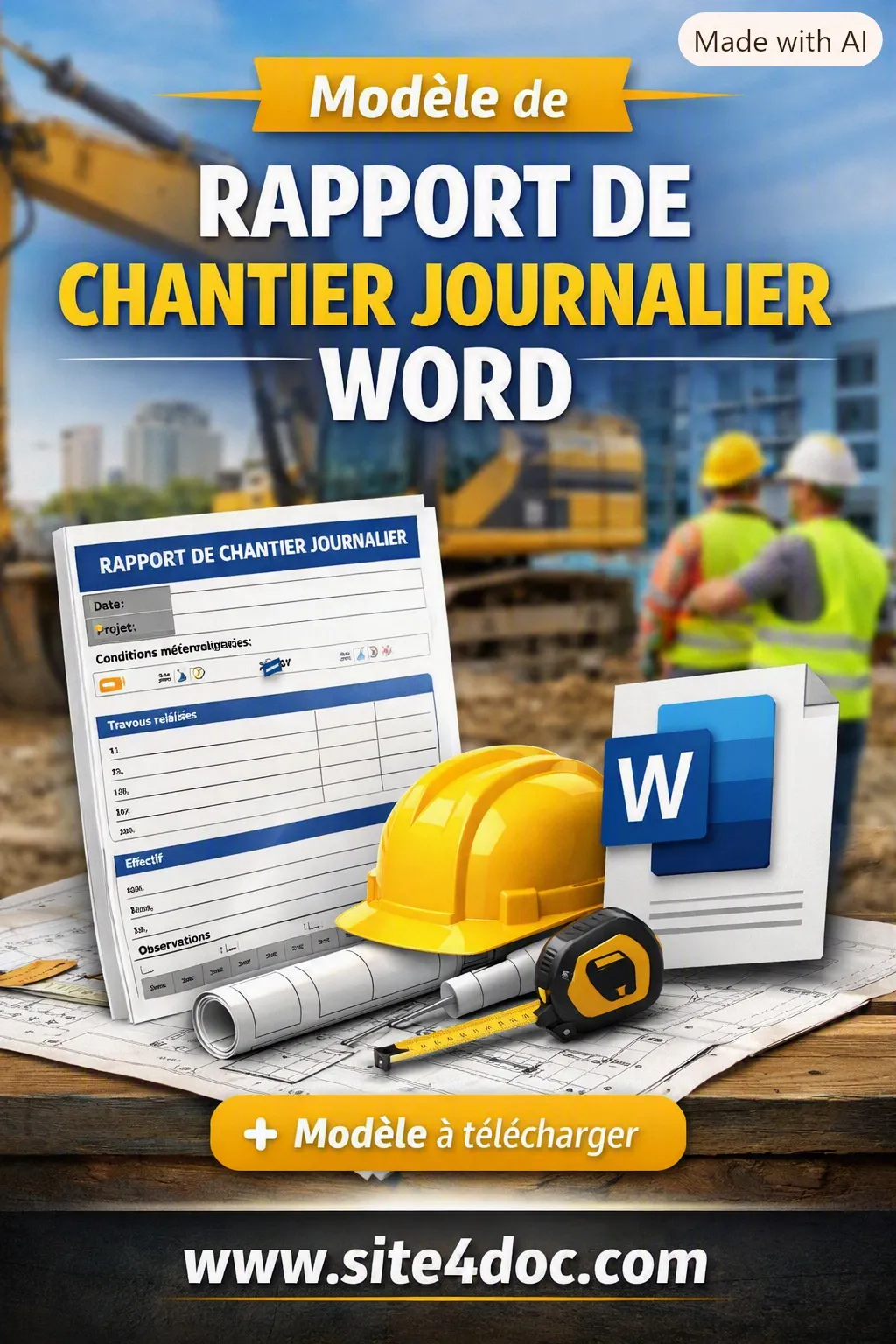 Couverture PDF Modèle de Rapport de Chantier Journalier Word - www.site4doc.com