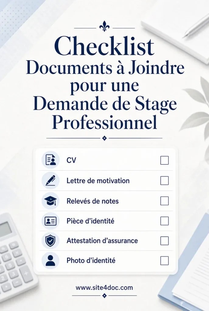 Checklist Documents Stage Professionnel | site4doc.com Checklist complète des documents à joindre pour une demande de stage professionnel - Guide pratique site4doc