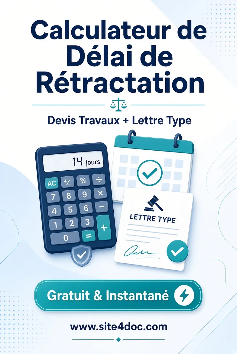Calculateur gratuit de délai de rétractation pour devis travaux avec lettre type de rétractation téléchargeable - site4doc.com