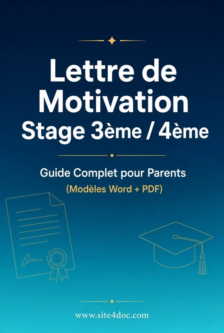 Lettre de Motivation Stage 3ème / 4ème 2026 – Guide Complet pour Parents (Modèles Word + PDF) 1 Couverture guide lettre de motivation stage 3ème 4ème pour parents – modèles Word et PDF gratuits
